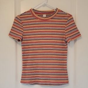 H&M Striped Multicolor Ribbed T-Shirt Size L (Fits S)